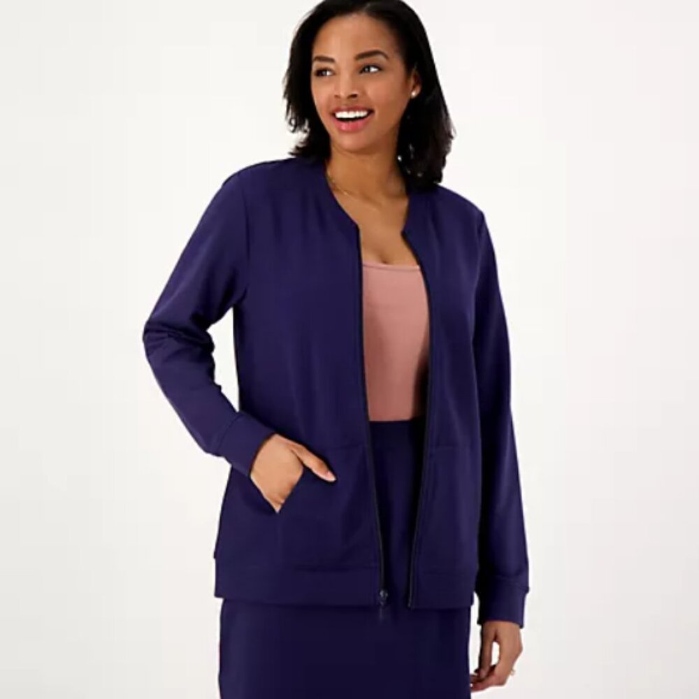 Denim & Co. Active French Terry Zip Jacket w/ Kangaroo Pocket Navy - 2X